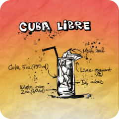 Foto eines Satislight Bierdeckels mit einem Motiv eines gezeichneten Cuba Libres